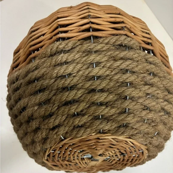 Rattan Rope and Wire Vase with Small Glass Bottle as a Vase in top for Flowers - Picture 2 of 13
